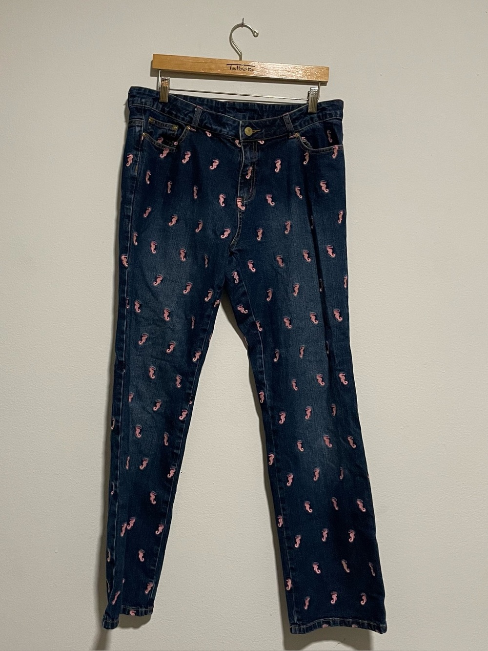 Vintage Lilly Pulitzer Pink Seahorse Medium Wash Jeans, Size 14